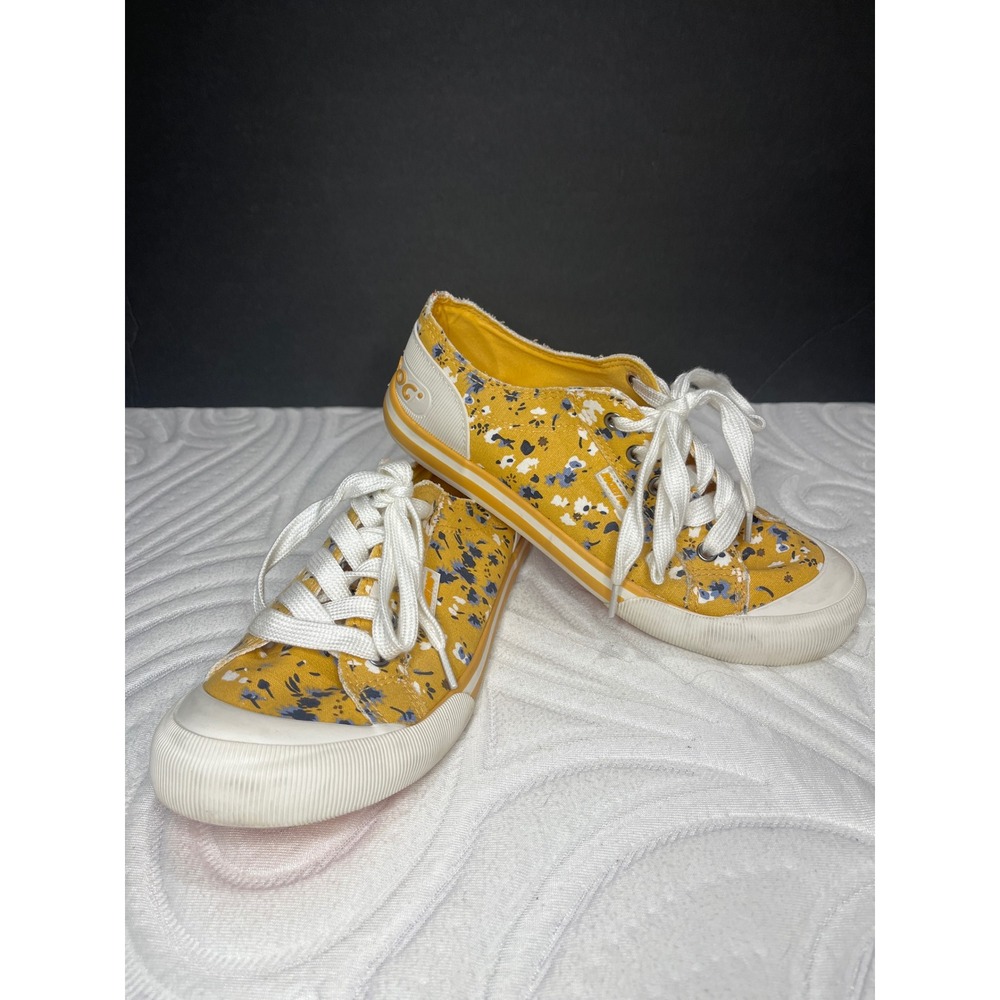 Rocket Dog Womens Mustard Yellow Floral Canvas Low Top Sneakers Lace Up Shoes